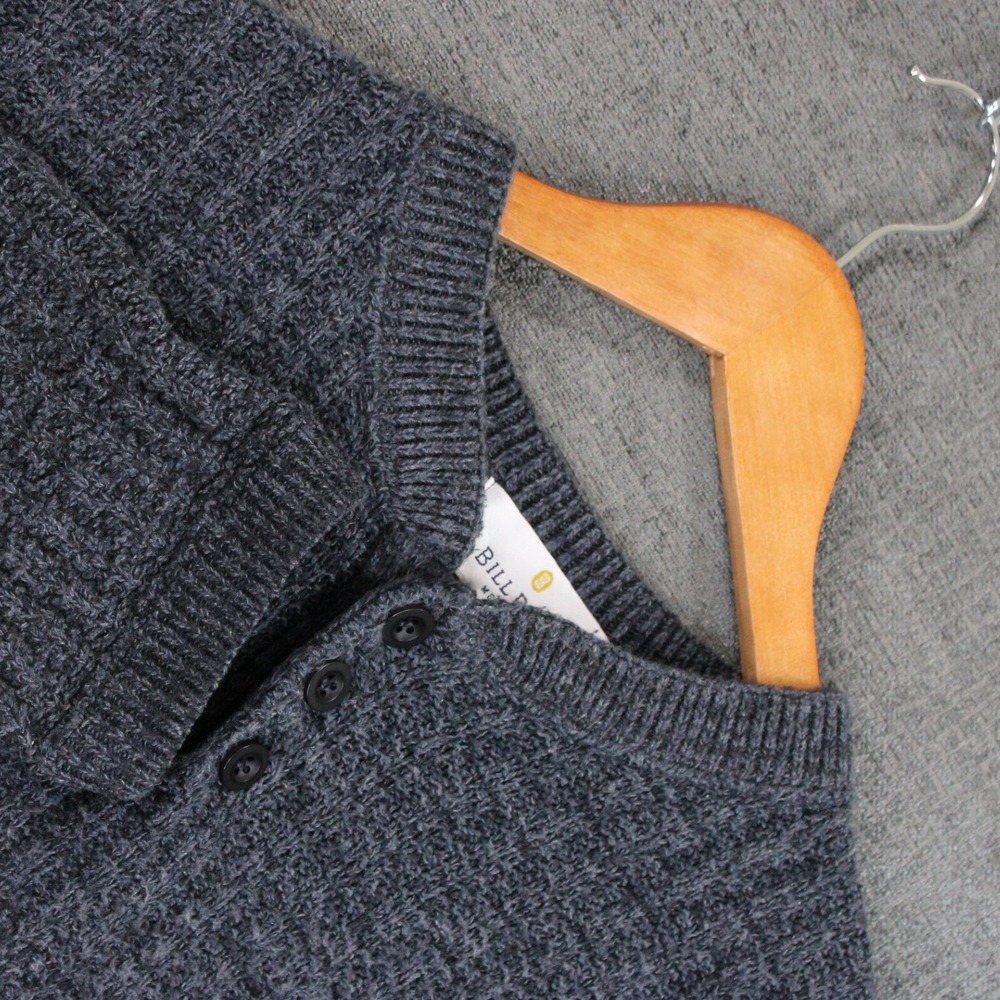 Bill Blass Menswear Gray Textured Henley Sweater Cotton Blend Large Made in USA